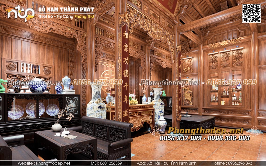 Thiết kế nội thất nhà thờ họ 3 gian 18 cột sang trọng và ấm cúng